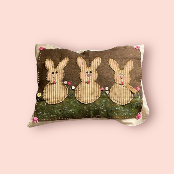 Other - Handpainted and handmade.Green and Brown Rustic Holiday Pillow with Bunny Design